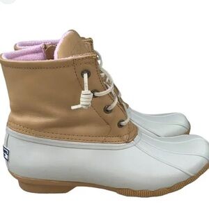 Tan and White Duck Boots sperry
